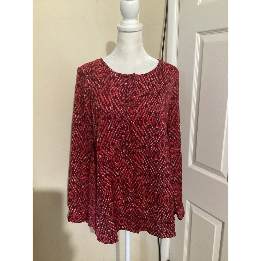 Lilla P Anthropologie Red Polka Dot Pullover Long Sleeve Blouse M